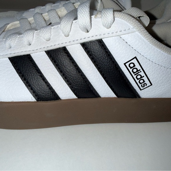 Adidas VL Court Low Top Women’s White and Black Leather Sneakers with Brown Sole - Picture 14 of 14